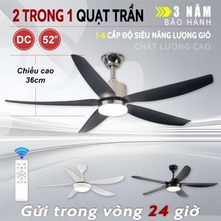 Quạt trần GOGEOUS 3 Chế Độ Đèn, Động Cơ Lõi Đồng, 5 Cánh ABS phù hợp mọi không gian