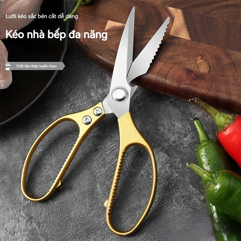 Kéo Cán Nhựa Vàng Đa Năng Cắt Thực Phẩm Inox Cao Cấp An Toàn Dụng Cụ Thiết Yếu Cho Công Việc Gia Đình
