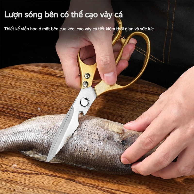 Kéo Cán Nhựa Vàng Đa Năng Cắt Thực Phẩm Inox Cao Cấp An Toàn Dụng Cụ Thiết Yếu Cho Công Việc Gia Đình