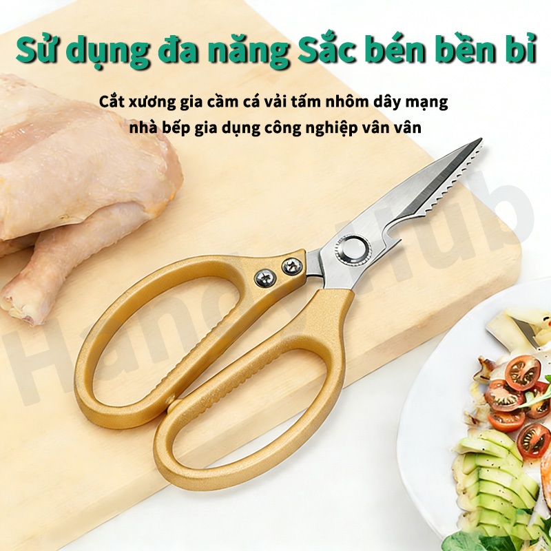 Kéo Cán Nhựa Vàng Đa Năng Cắt Thực Phẩm Inox Cao Cấp An Toàn Dụng Cụ Thiết Yếu Cho Công Việc Gia Đình