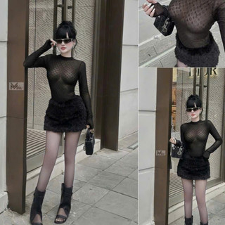 Áo thun lưới mỏng xuyên thấu họa tiết Ôm Fit dáng New