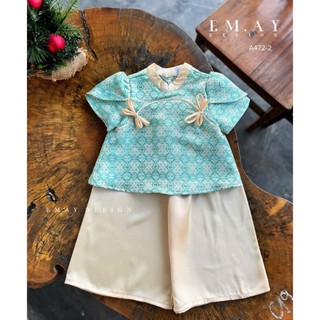 Set Áo Và Quần Dài Bé Gái A472 – Pháp Phục Cách Tân, Quần Lụa Satin Mềm, Tay Áo Cách Điệu, Diện Tết Lễ Hội