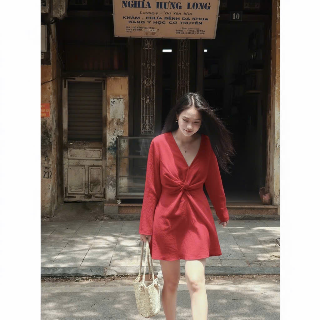 𝗢𝗺𝗲 - | BEELY| Đầm Linen tay loe xoắn