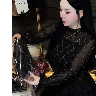 Áo Lưới Họa tiết đính đá hình quả trám lấp lánh Sang chảnh