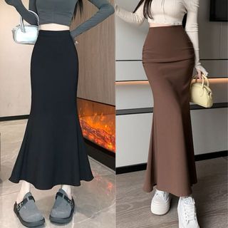Chân váy dài thun tăm lưng cao dáng suông màu đen nâu thanh lịch dễ phối đồ VANISA CV065