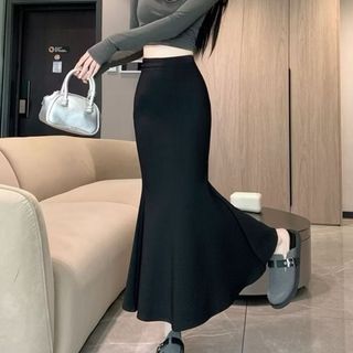 Chân váy dài thun tăm lưng cao dáng suông màu đen nâu thanh lịch dễ phối đồ VANISA CV065