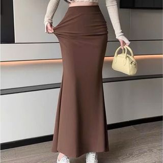 Chân váy dài thun tăm lưng cao dáng basic màu đen nâu tinh tế VANISA CV065