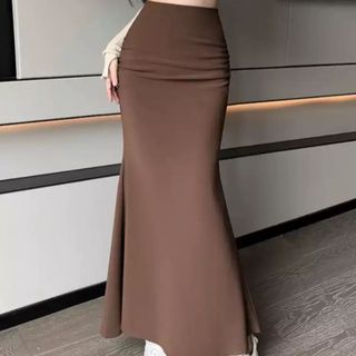 Chân váy dài thun tăm lưng cao dáng basic màu đen nâu tinh tế VANISA CV065