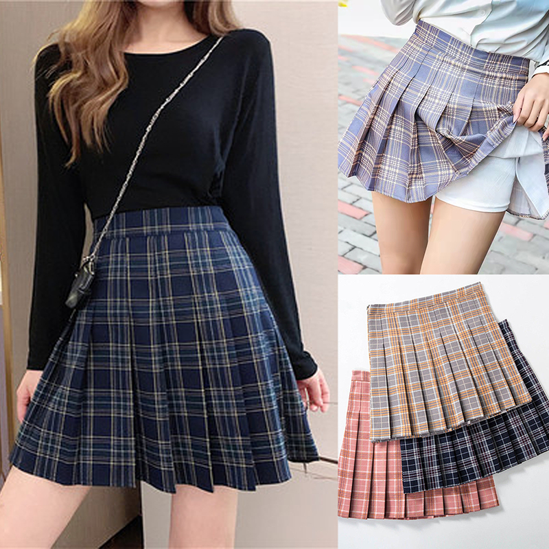 Váy nữ ngắn Hàn Quốc họa tiết caro váy bóng chày váy cheerleader viền lót chống hớ hênh
