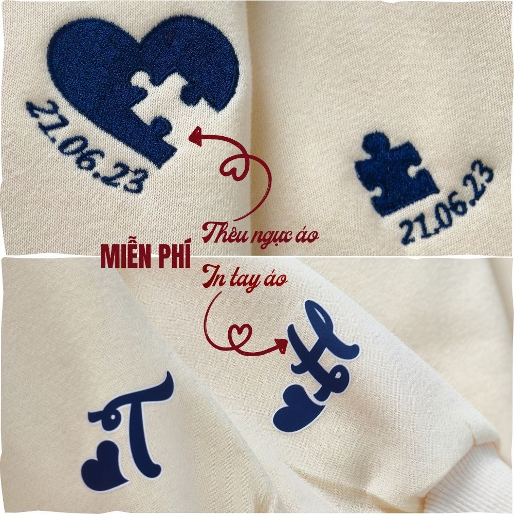 [Hoả tốc] Áo sweater Puzzle thêu mảnh ghép kỷ niệm theo yêu cầu - áo nỉ bông nam nữ form rộng unisex