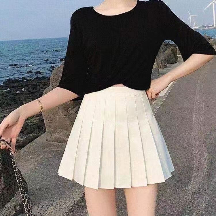 Váy ngắn nữ Hàn Quốc phối hàng ngày quần vợt váy trắng váy ngắn có lót chống hớ hênh