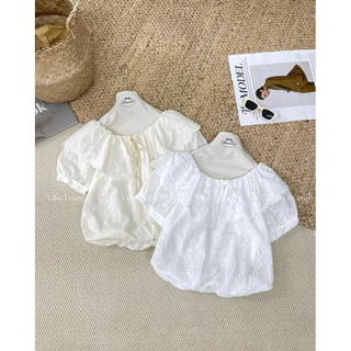 Áo Xô trễ vai 2 lớp nữ tiểu thư thêu hoa vintage- Áo Bí Phồng hàngQc