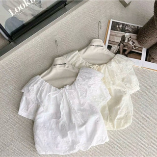 Áo Xô trễ vai 2 lớp nữ tiểu thư thêu hoa vintage- Áo Bí Phồng hàngQc