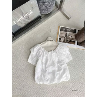 Áo Xô trễ vai 2 lớp nữ tiểu thư thêu hoa vintage- Áo Bí Phồng hàngQc