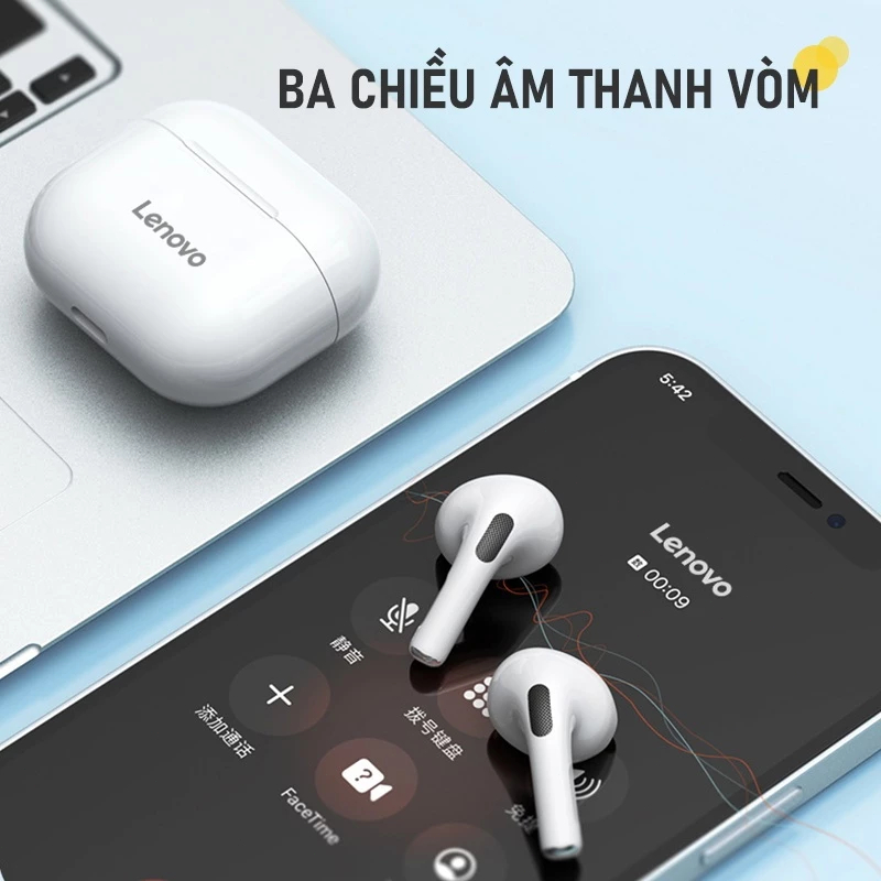 Lenovo LP40 Tai nghe Bluetooth không dây 5.0 thông minh với cảm ứng âm thanh stereo micro chống nước Sử dụng hàng ngày