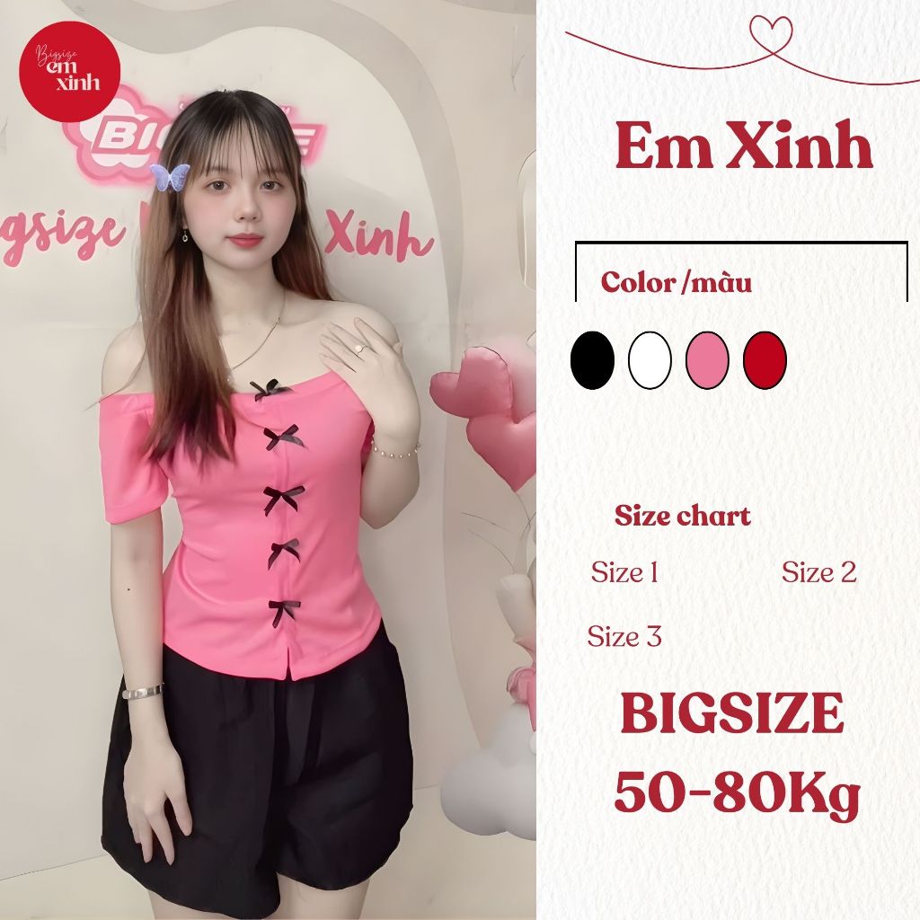 Áo Thun Nữ Trễ Vai Phối Nơ Thun Tăm – Áo Thun Nữ Thời Trang Freesize 50–80kg | BS084- Em Xinh Bigsize
