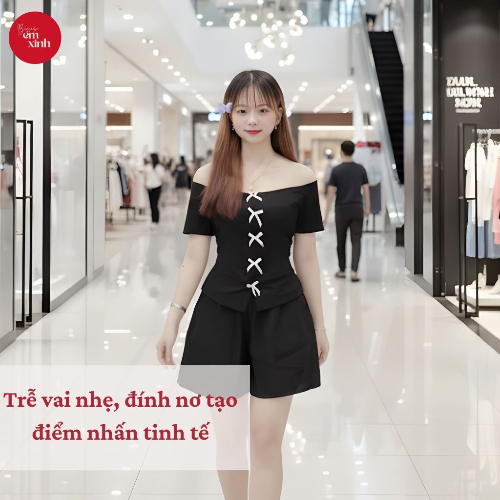 Áo Thun Nữ Trễ Vai Phối Nơ Thun Tăm – Áo Thun Nữ Thời Trang Freesize 50–80kg | BS084- Em Xinh Bigsize