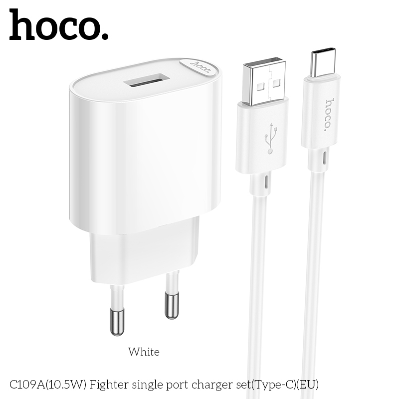 Bộ Sạc Nhanh Hoco C109A – Củ Sạc 10.5W USB to Type-C cho SS, OP  –  An Toàn  –  Ổn Định