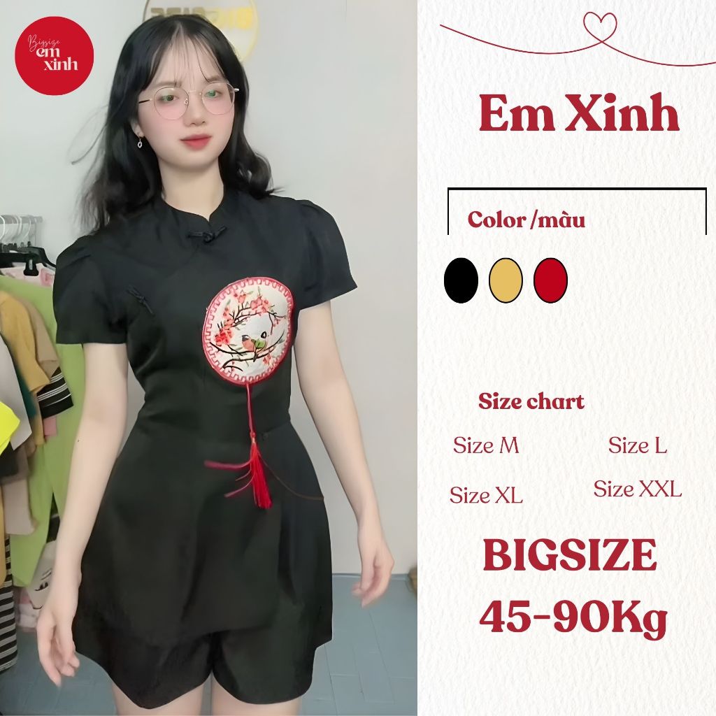 Set Bộ Nữ Áo Cổ Tàu Thêu Hình + Quần Short Lưng Thun – Đồ Bộ Nữ Thời Trang Freesize 45–90kg | BS057