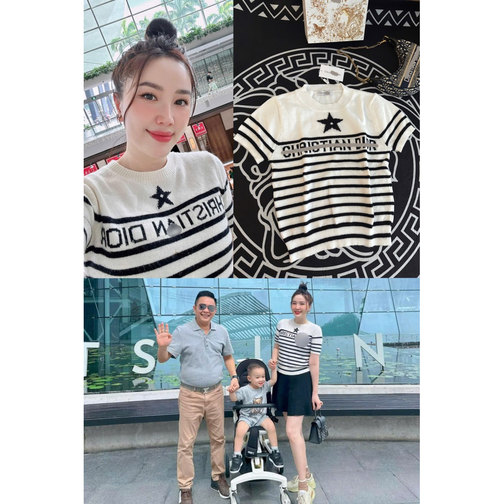 Áo len tay ngắn và váy dài xoè