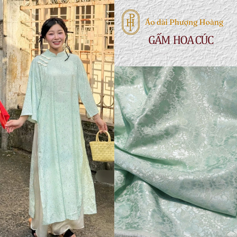 [TẾT2026] Vải Gấm May Áo dài Hoa Cúc óng nhẹ nhàng, Gấm dệt cao cấp, mềm rũ, lên dáng trẻ trung VT03