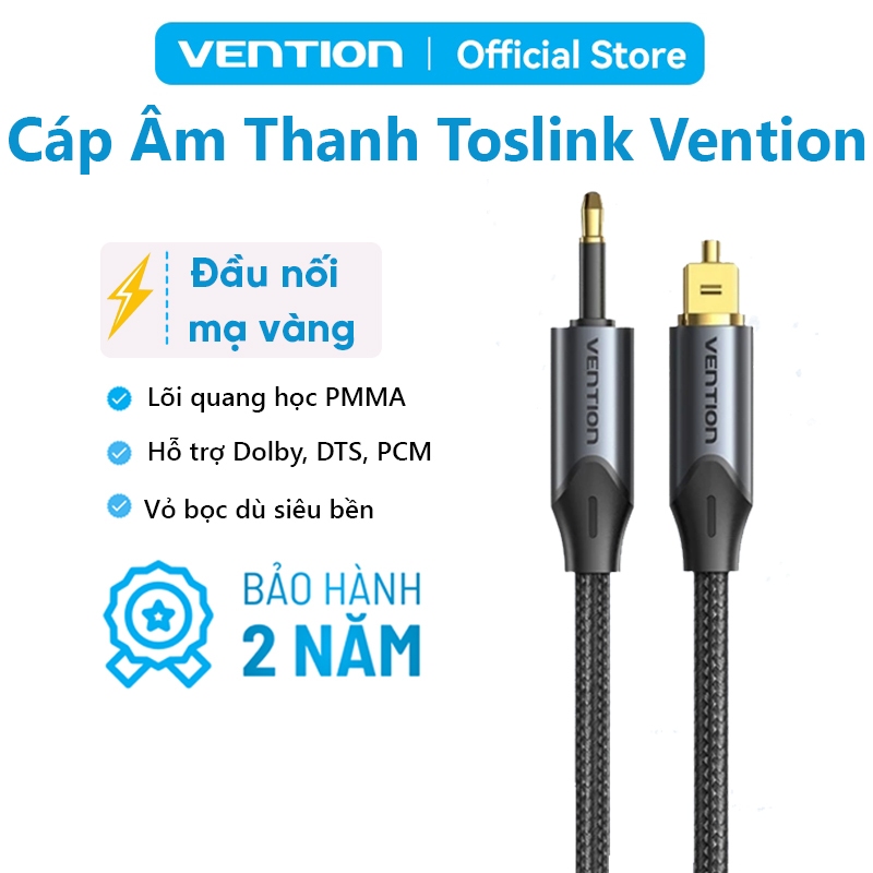 Cáp Âm Thanh Sợi Quang Vention Toslink Sang Mini 3.5mm Dài 1m Hỗ Trợ Dolby DTS PCM 5.1 Bảo Hành 2 Năm