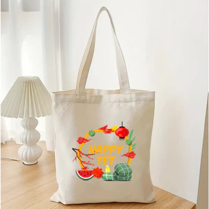Túi tote TẾT chúc mừng năm mới túi vải canvas có khóa kéo ngăn phụ HAPPY TẾT đi chơi du xuân đeo vai 30x45cm tota0298