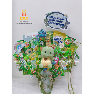 Set quà bánh kẹo chủ đề khủng long sinh nhật bé trai , set quà xanh lá ,lẵng bánh kẹo khủng long, quà sinh nhật bánh kẹo