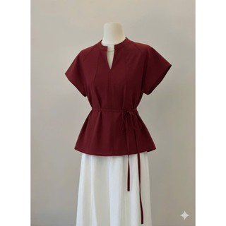 𝗗𝗮𝗿𝗮 𝗟𝗶𝗻𝗲𝗻  A08 - | LY LINEN| Áo Linen cổ tàu thắt nơ kèm dây