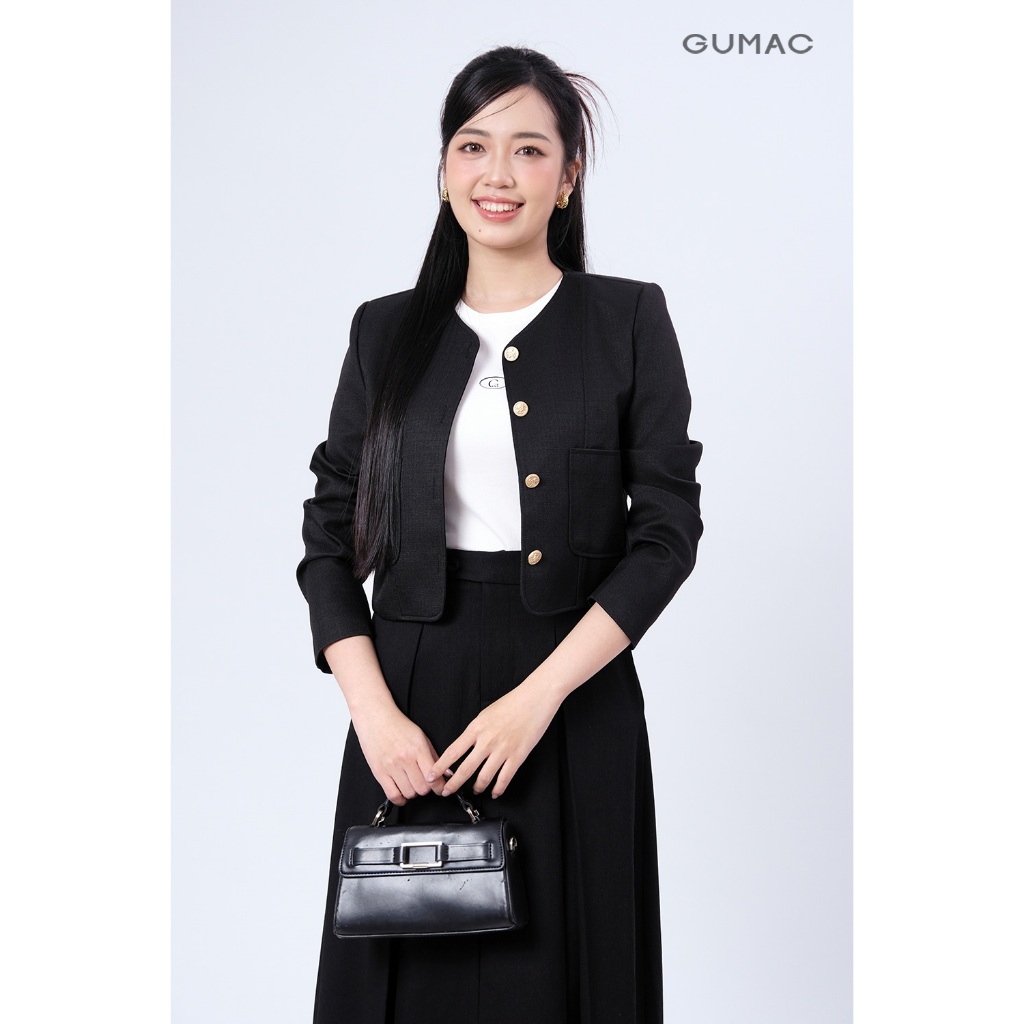 Áo Khoác Nữ GUMAC Dáng Lửng Tay Dài Đính Nút Kiểu Sang Trọng Hiện Đại LOWF1110