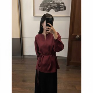 𝗛𝗮𝗻𝗮 𝗟𝗶𝗻𝗲𝗻 - | LY LINEN | Áo Linen form xuông cổ V+Dây thắt eo tay phồng