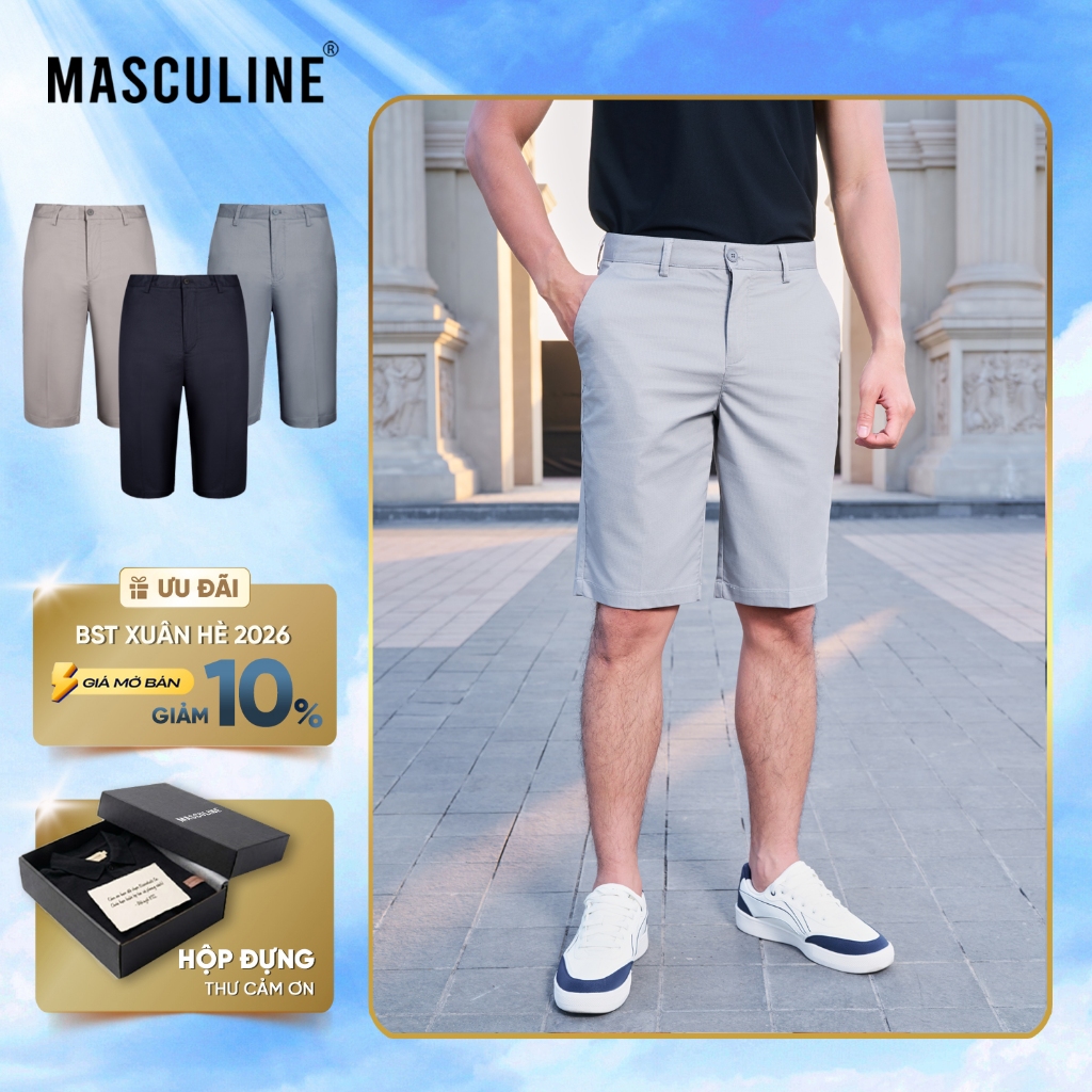 Quần short kaki nam cao cấp MASCULINE MSK602 Quần đùi dáng xuông, vải cotton co giãn thoáng mát