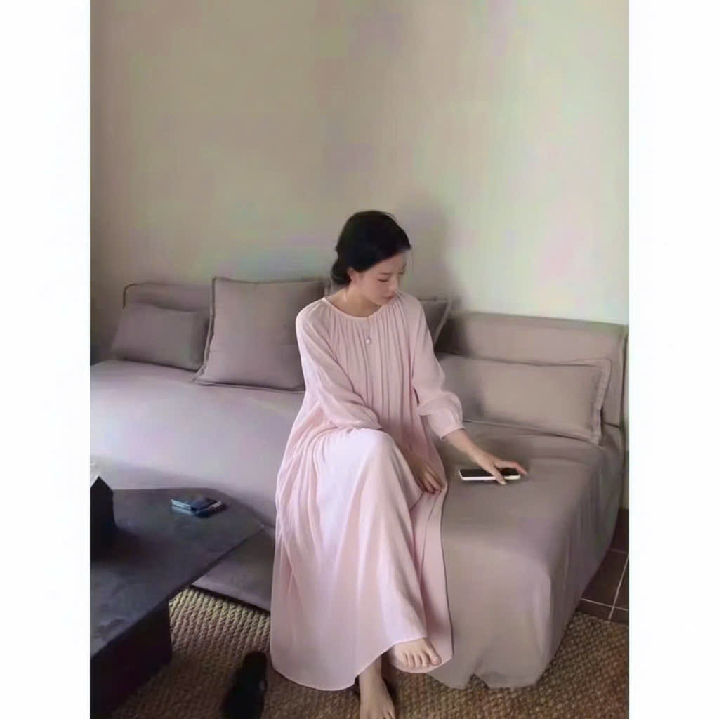 𝗔𝗻𝗻𝗮 𝗗𝗿𝗲𝘀𝘀- Đầm linen Tưng vân gỗ trễ vai dáng dài BEELY