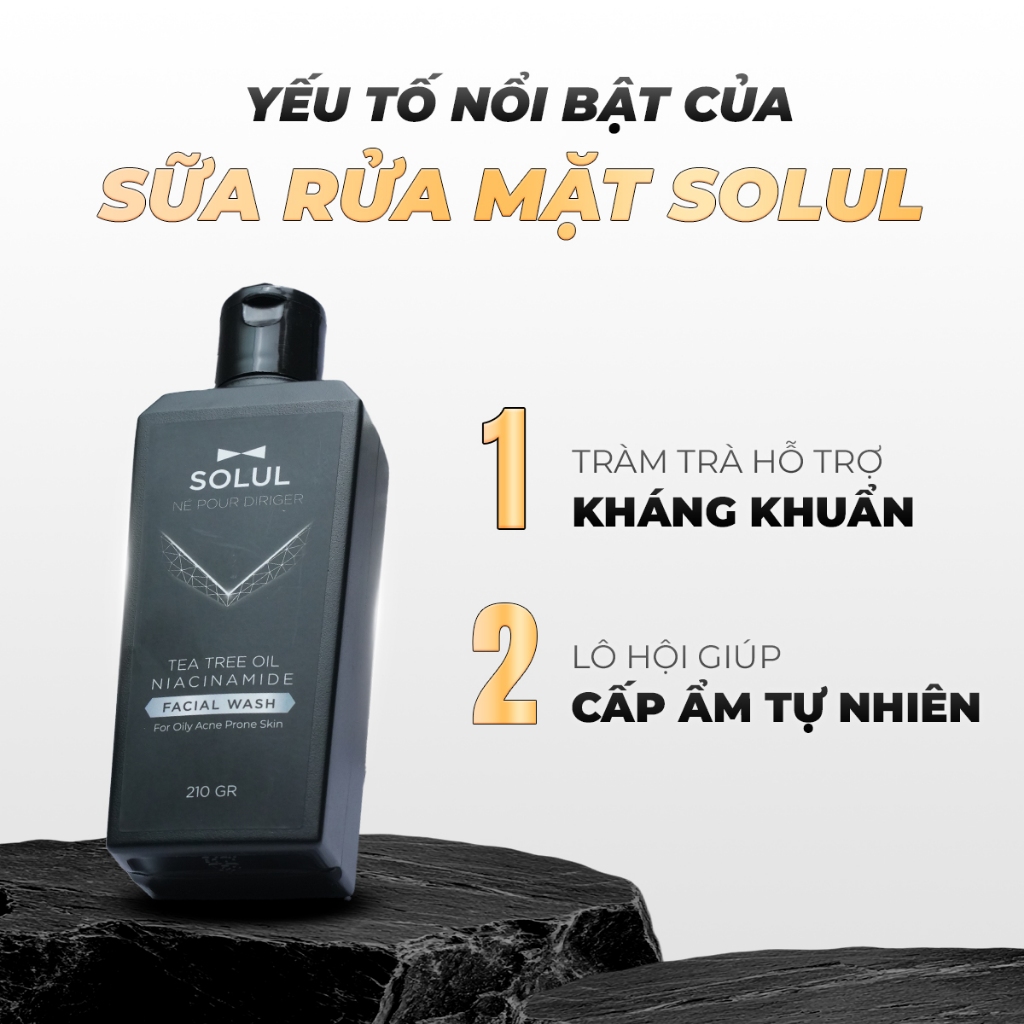 Sữa Rửa Mặt Cho Nam SOLUL Niacinamide 210gr – Kiểm Soát Dầu, Làm Sạch Sâu, Hỗ Trợ Ngừa Mụn