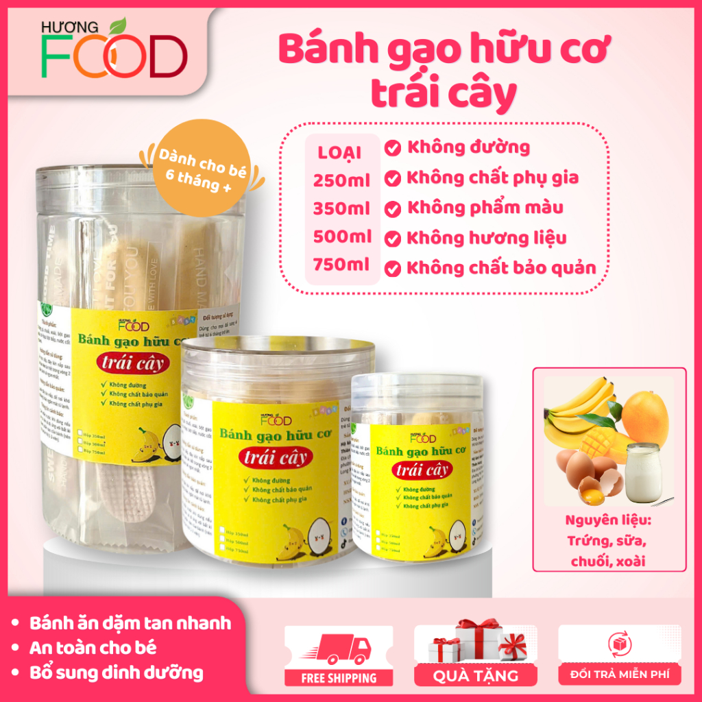 Bánh gạo ăn dặm vị chuối, xoài cho bé 6M+, bổ sung dinh dưỡng cho bé | HƯƠNG FOOD