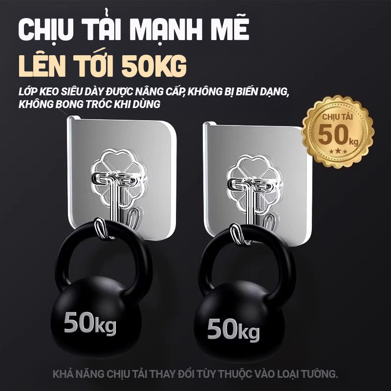 Set 50 cái Móc Treo Siêu Dính Không Khoan Tường, Chịu Lực Tốt, Dán Tường Nhà Tắm, Nhà Bếp Kaleis