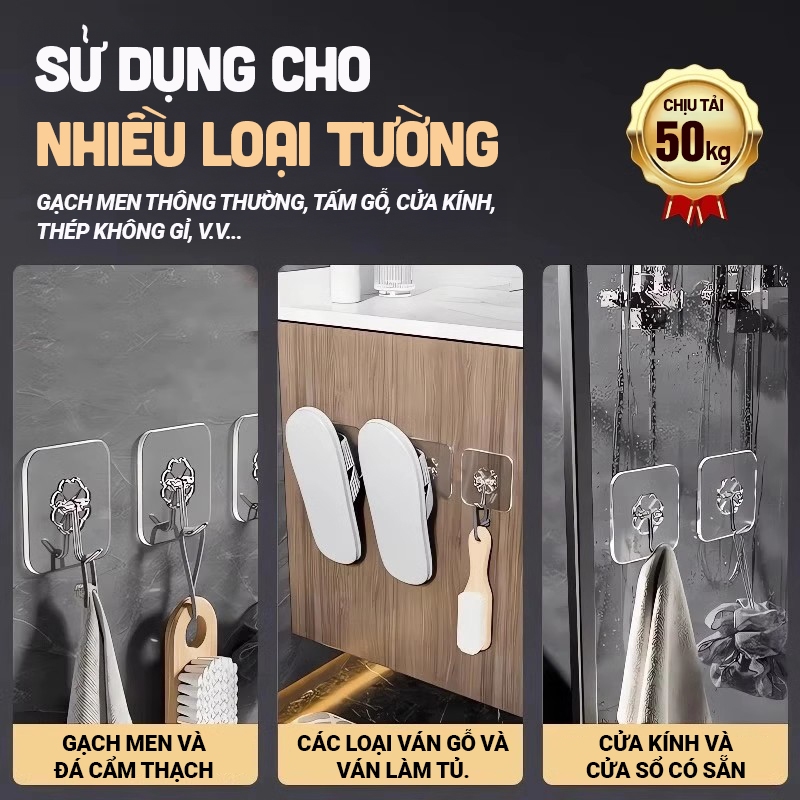Set 50 cái Móc Treo Siêu Dính Không Khoan Tường, Chịu Lực Tốt, Dán Tường Nhà Tắm, Nhà Bếp Kaleis