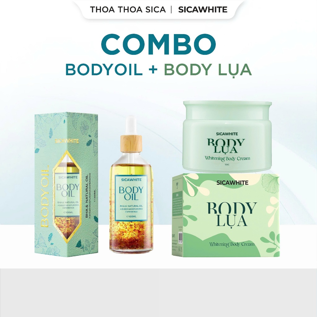 Bộ Kem Sica White, Body Lụa 150gr + Body Oil 100ml - Hỗ trợ sáng hồng da Dưỡng Da Body Dưỡ