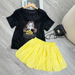 SET Áo Váy Bigsize Nữ Áo Xước Gân In Hình Cô Gái Kèm Chân Váy BÍ Dễ Thương A287+CV413