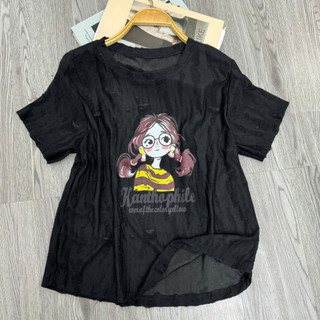 Áo Thun Bigsize Nữ Vải Xước Gân In Hình Cute Form Rộng Rãi, Thoáng Mát Mặc Đi Chơi Dạo Phố A287