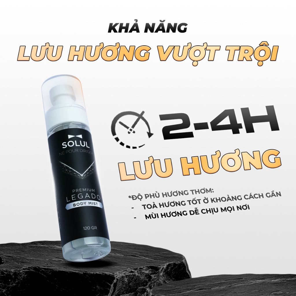 Body mist nam SOLUL xịt thơm toàn thân Hương Nước Hoa Sang Trọng, phóng khoáng, lôi cuốn 120ml