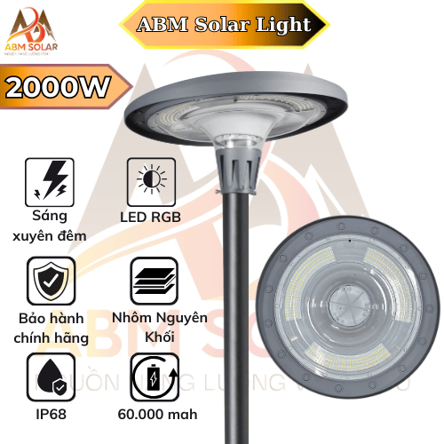 [2000W] Đèn Năng Lượng Mặt Trời UFO Đĩa Bay Sân Vườn, Vỏ Nhôm, Công Suất Lớn, Công Trình LED Siêu Sáng - ABM