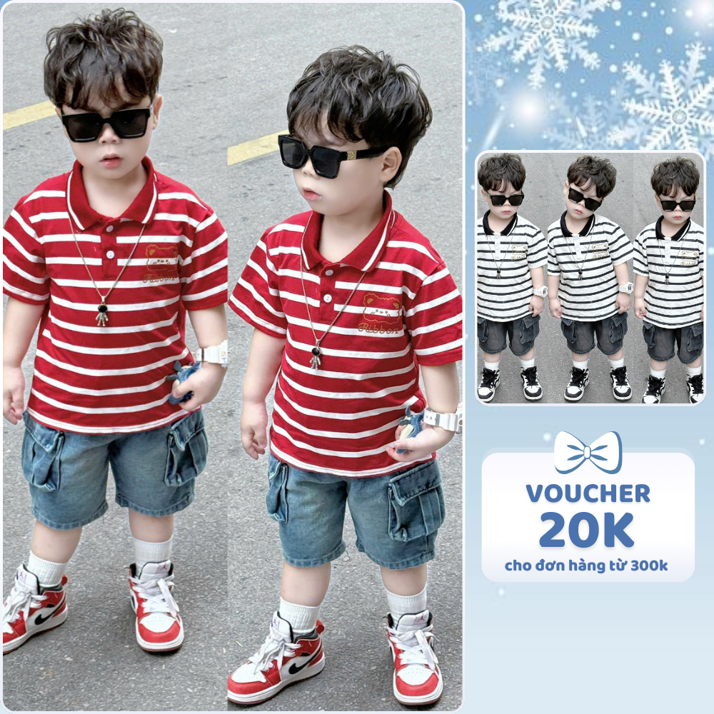 [À ƠI SHOP] C33- bộ polo sọc gấu ribbor- a116.865