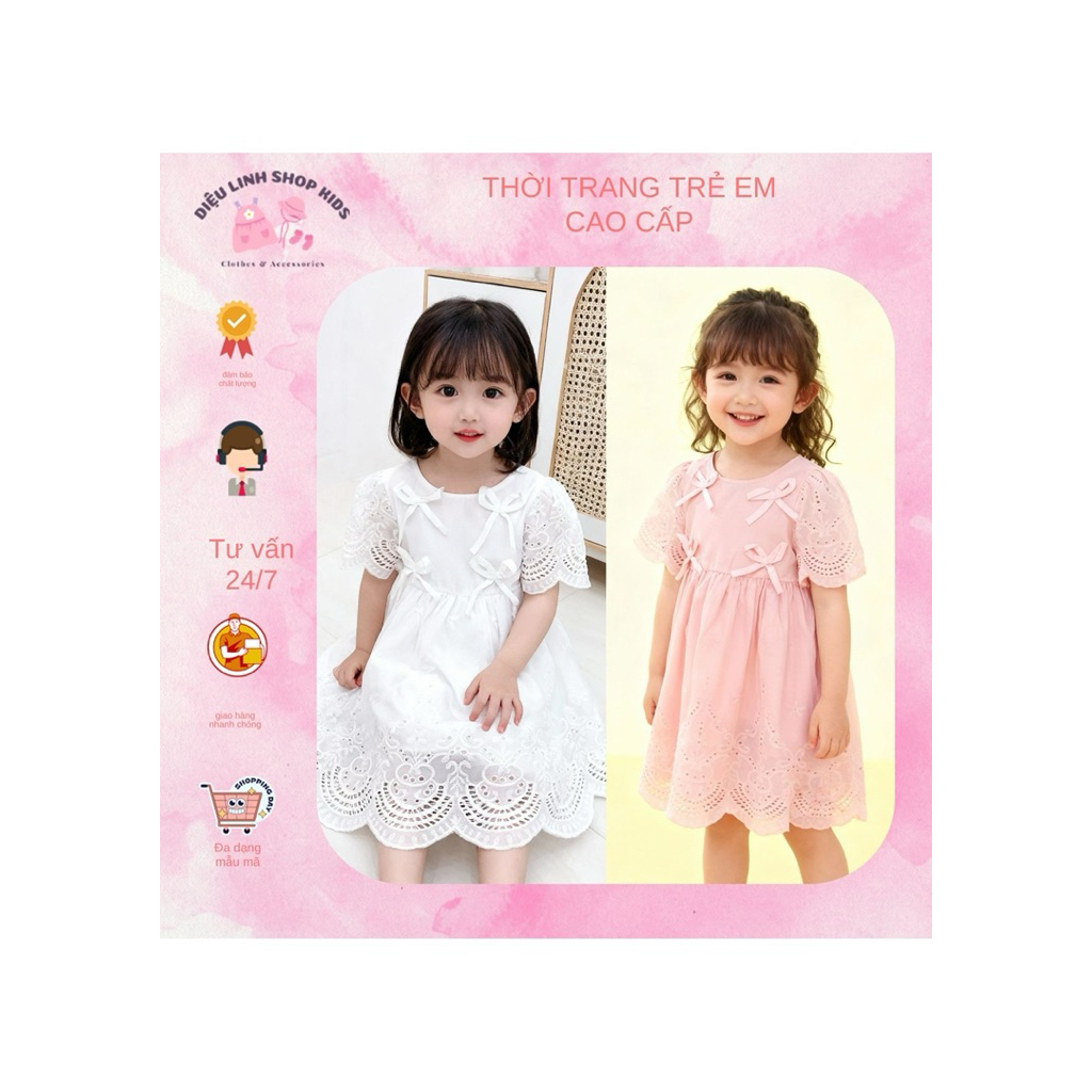 Váy xoè chất thô boil ren chân váy cao cấp cho bé gái Diệu Linh shop kids size 8-36kg mã DL79