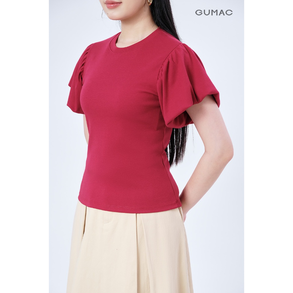 Áo Thun Nữ Tay Phồng GUMAC Form Ôm Nhẹ Chất Thun Borip Co Giãn Thoải Mái LATF1105