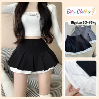Chân Váy Bigsize Nữ 2 Lớp Lưng Cao Phối Viền Vải Trắng Khóa Kéo Cho Chubby CV421
