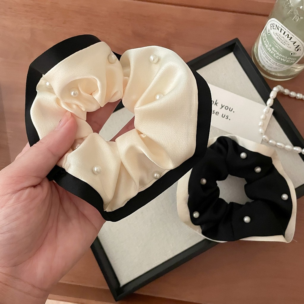 Dây Cột Tóc Scrunchies Bằng Vải Lụa Đính Hạt Ngọc Sang Trọng Dễ Thương Phụ Kiện Tóc Nữ Và Bé Gái Empoli