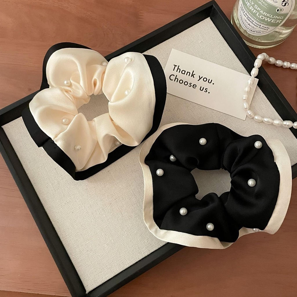 Dây Cột Tóc Scrunchies Bằng Vải Lụa Đính Hạt Ngọc Sang Trọng Dễ Thương Phụ Kiện Tóc Nữ Và Bé Gái Empoli