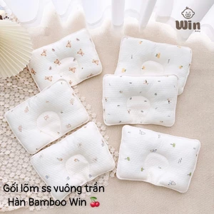 Gối lõm mặt lụa cotton Win thiết kế lõm giữa phòng ngừa méo đầu họa tiết xinh xắn Bahu_Baby