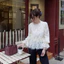 Áo ren hoa tiểu thư phối lưới chấm bi tay bồng rút nơ eo tôn dáng , Áo kiểu nữ cổ tròn dáng peplum style tiểu thư HQ
